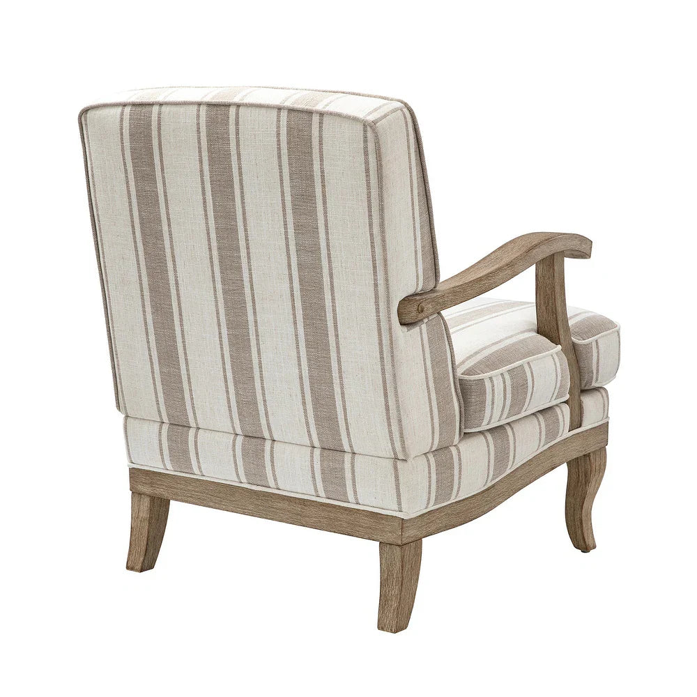 Rinaldo Farmhouse Stripe Polyester Armchair with Solid Wood