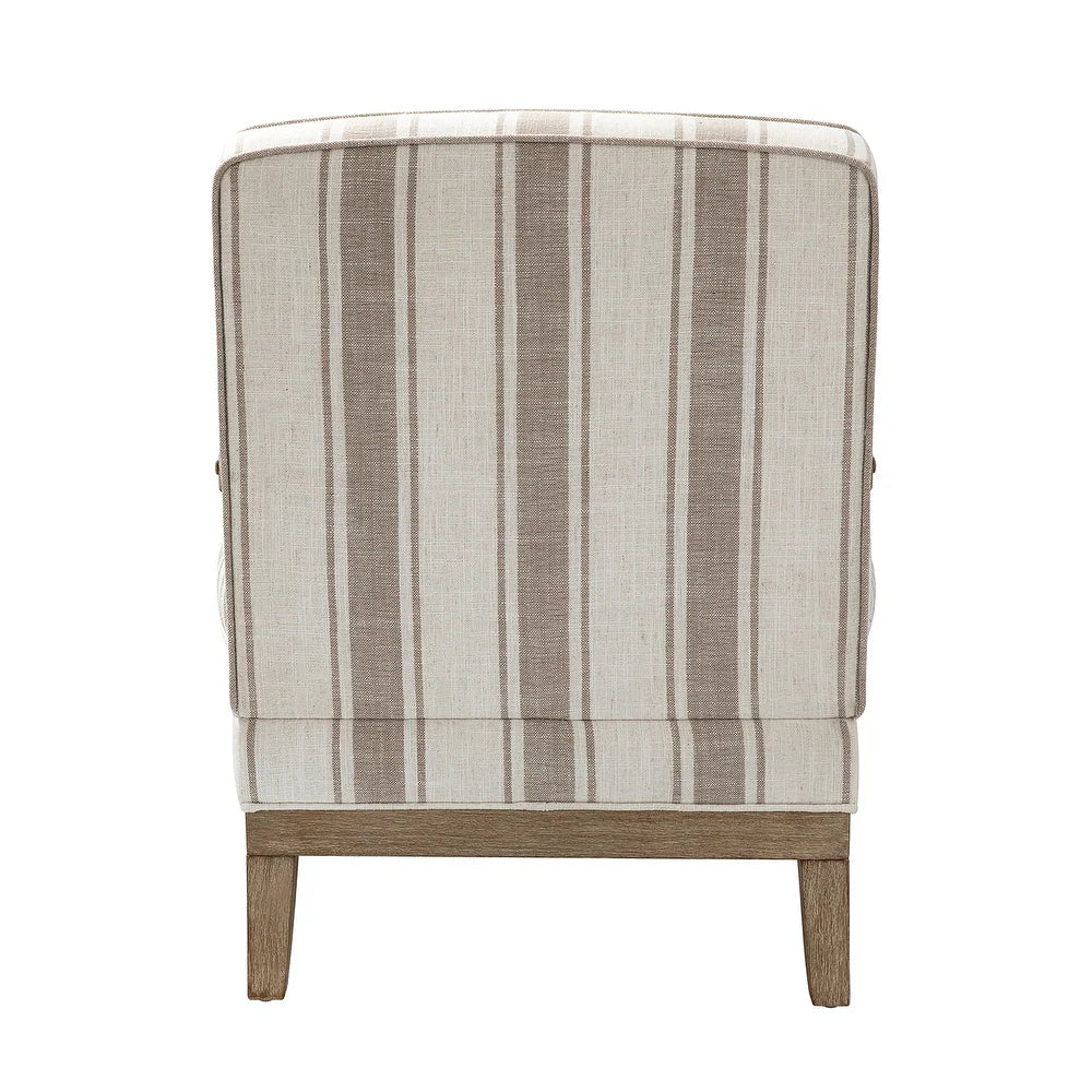 Rinaldo Farmhouse Stripe Polyester Armchair with Solid Wood