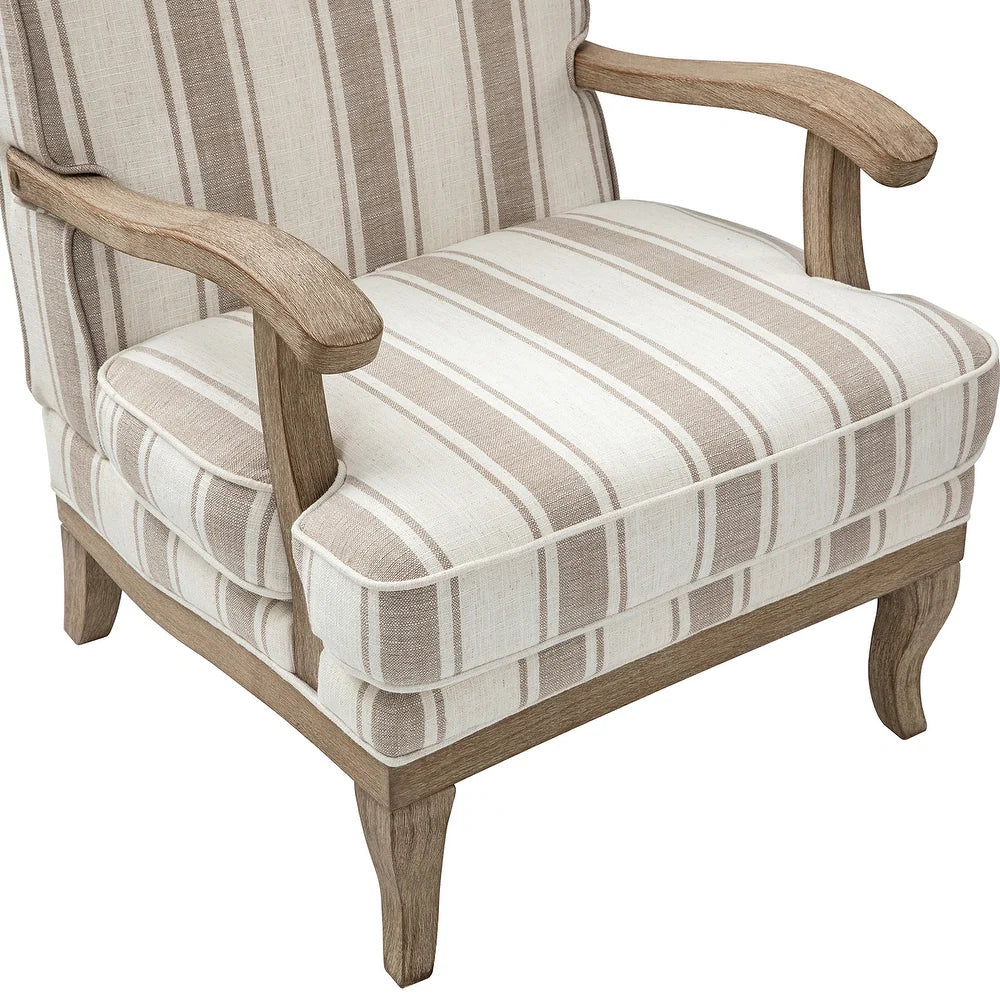 Rinaldo Farmhouse Stripe Polyester Armchair with Solid Wood