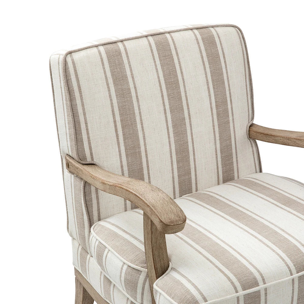 Rinaldo Farmhouse Stripe Polyester Armchair with Solid Wood