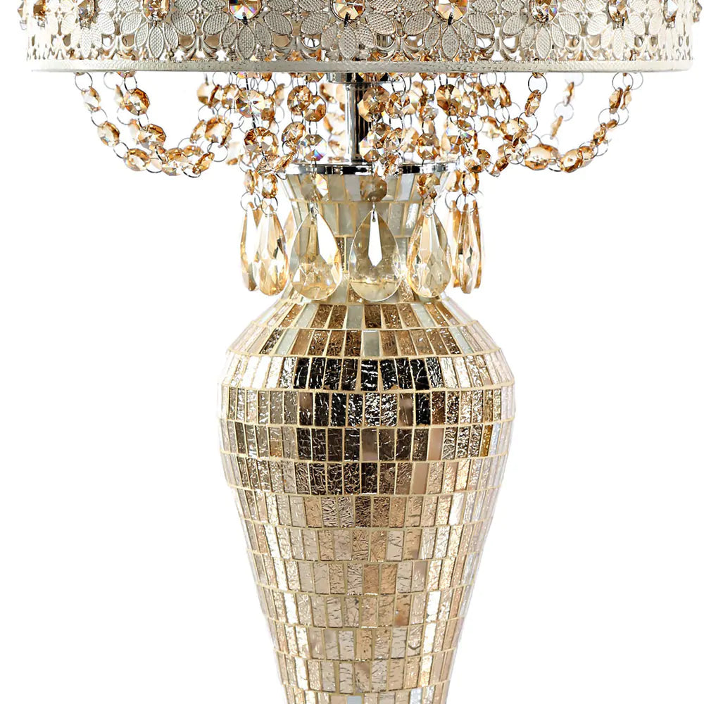 River of Goods Solvang Jeweled Metal/Mosaic Base Cascading Crystal Table Lamp - 14"L x 14"W x 25"H