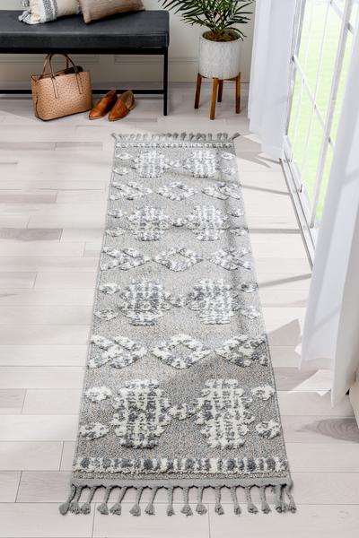 Tribal Geometric Pattern Ivory High-Low Textured Soft Area Rug