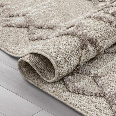 Moroccan Diamond Pattern Ivory/Brown High-Low Textured Soft Area Rug