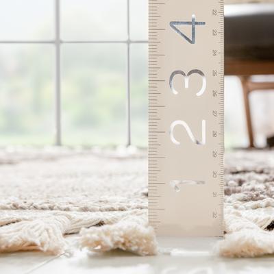 Moroccan Diamond Pattern Ivory/Brown High-Low Textured Soft Area Rug