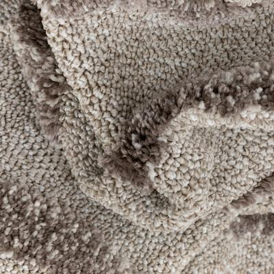 Moroccan Diamond Pattern Ivory/Brown High-Low Textured Soft Area Rug