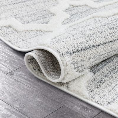Avery Moroccan Lattice Trellis Cream High-Low Textured Rug