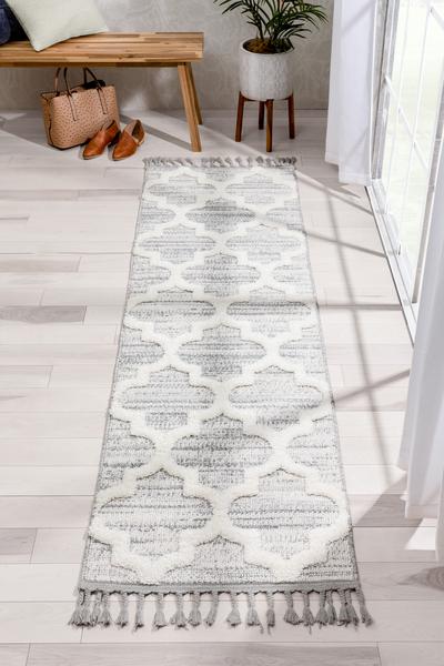 Avery Moroccan Lattice Trellis Cream High-Low Textured Rug