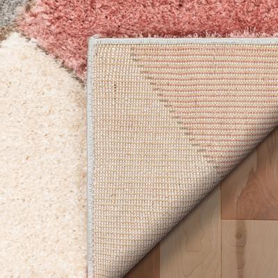 Geometric Triangle Pattern Shag Grey Blush 3D Textured Thick & Soft Shag Area Rug