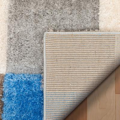 Modern Geometric Boxes Shag Light Blue 3D Textured Thick & Soft Shag Area Rug