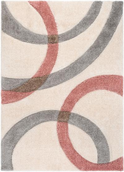 Modern Geometric Arcs & Shapes Shag Blush Grey 3D Textured Thick & Soft Shag Area Rug