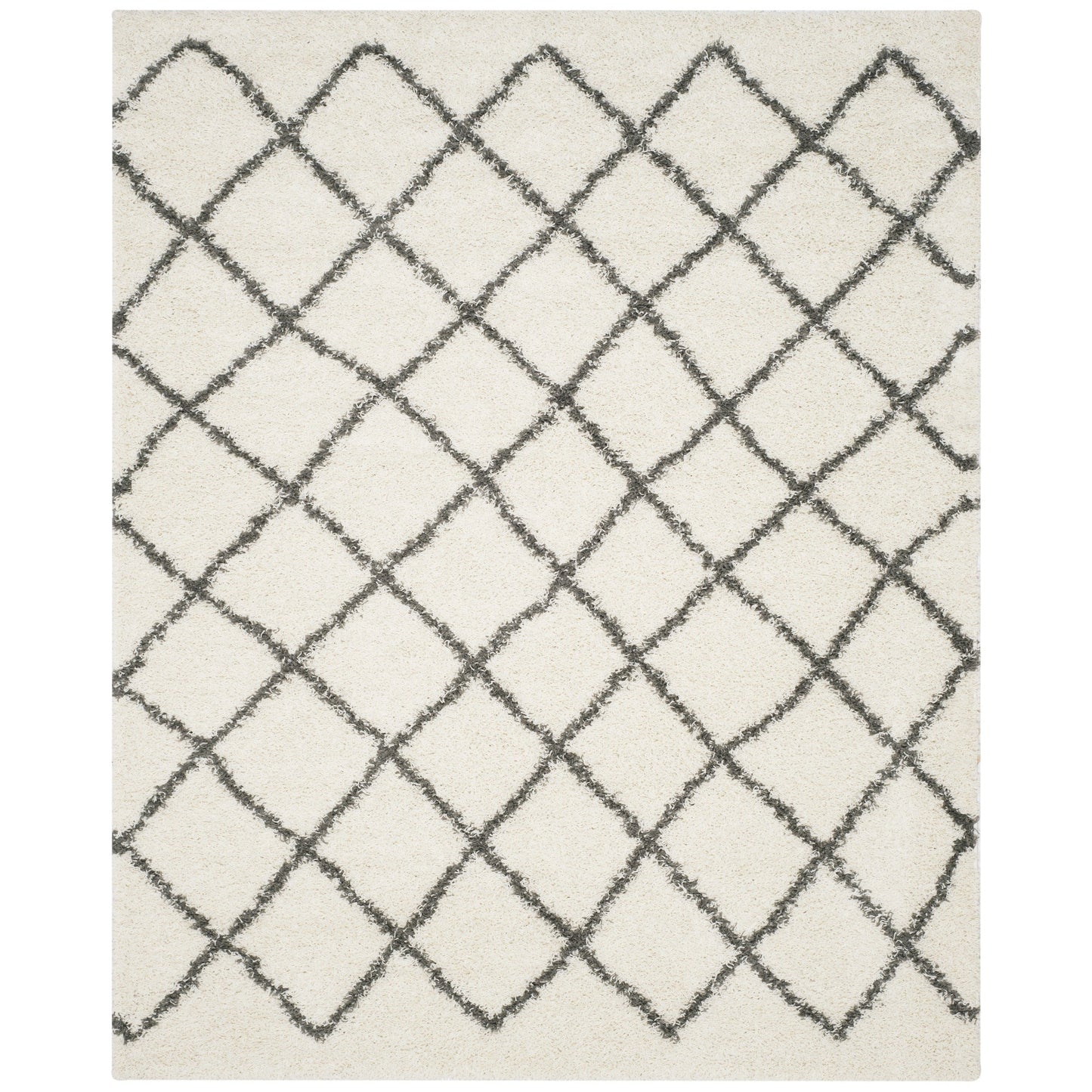 Luxurious Ivory and Dark Grey/Gray Area Rug Shags