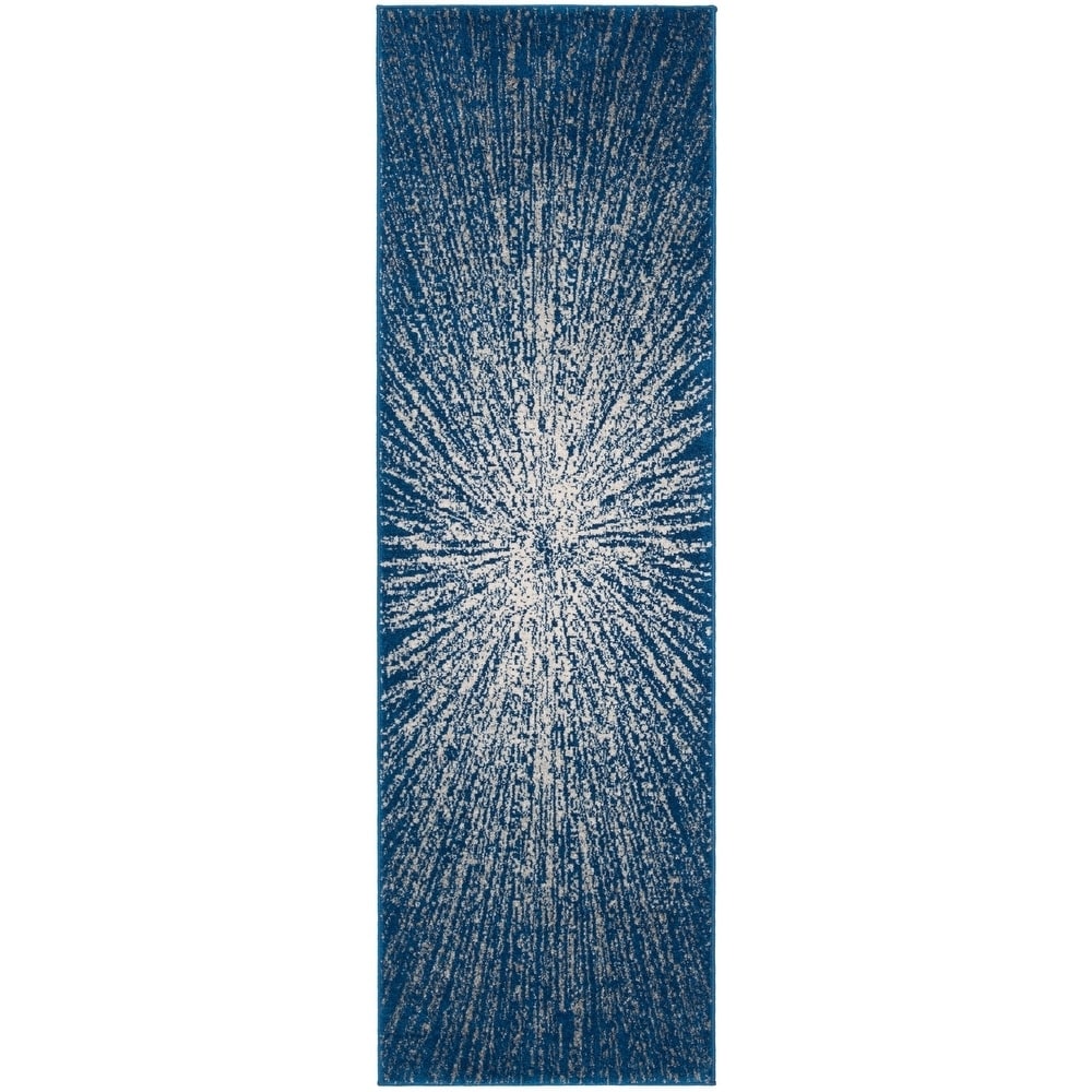 Contemporary Burst Pattern Navy Ivory Soft Area rugs