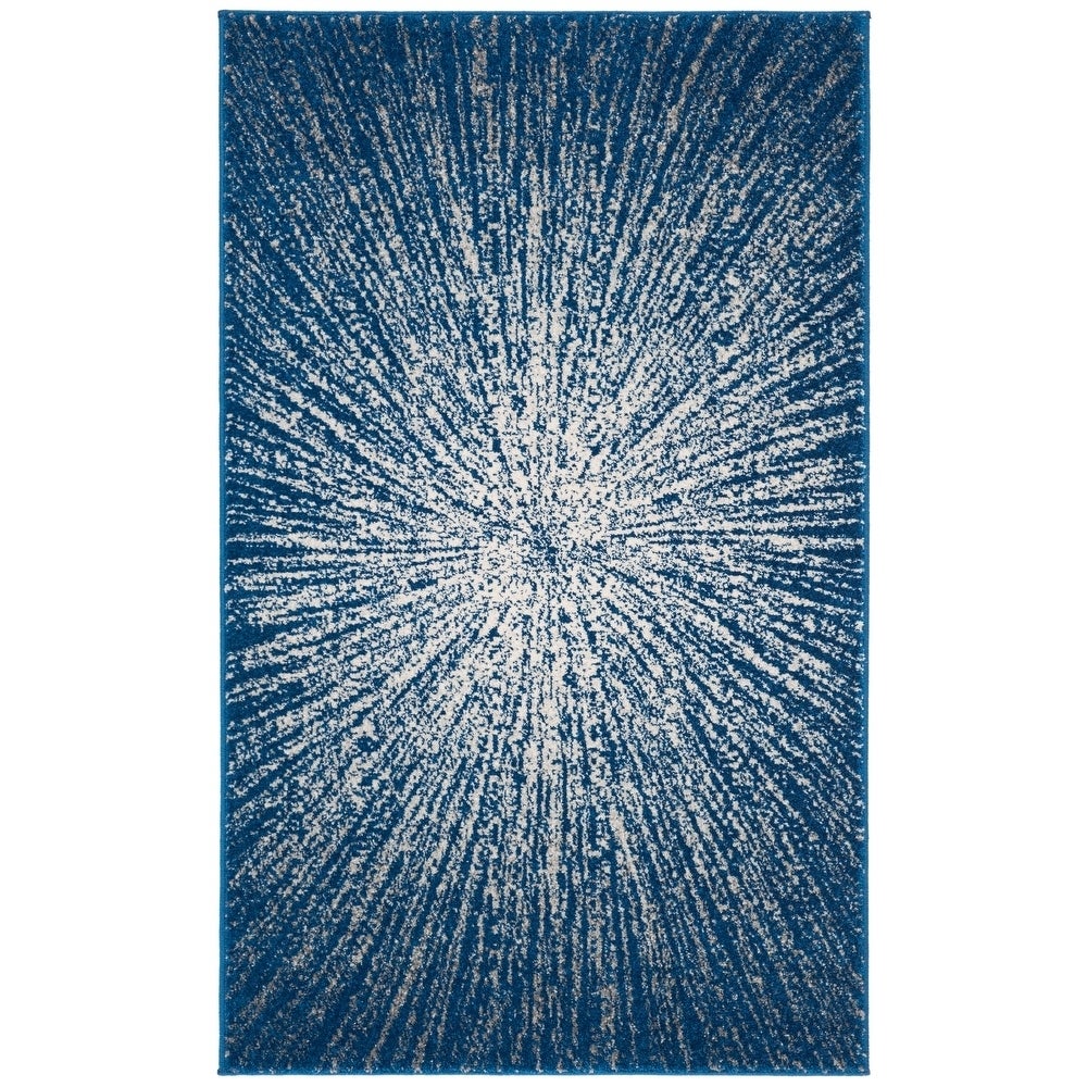 Contemporary Burst Pattern Navy Ivory Soft Area rugs