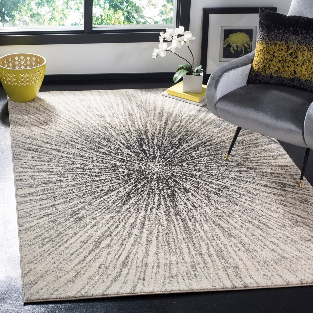 Contemporary Burst Pattern Black Ivory Soft Area rugs