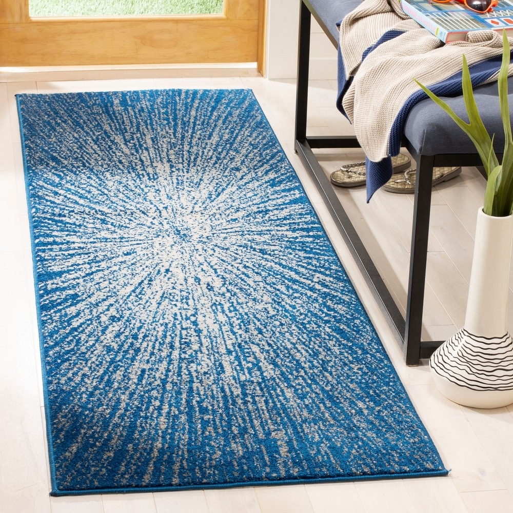Contemporary Burst Pattern Navy Ivory Soft Area rugs