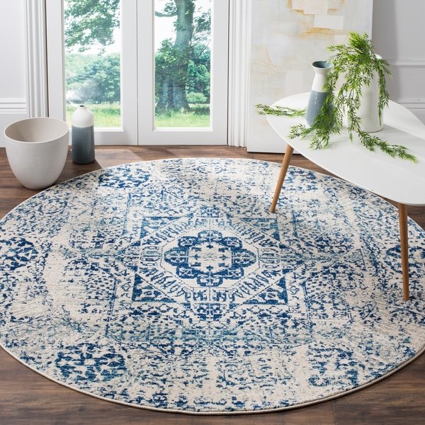 Blue Ivory Distressed Medallion Area Rug