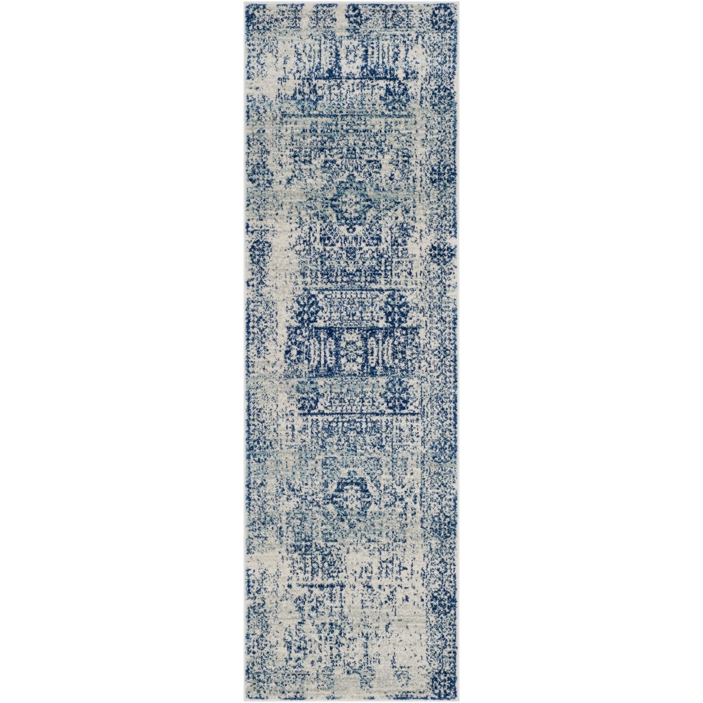Blue Ivory Distressed Medallion Area Rug