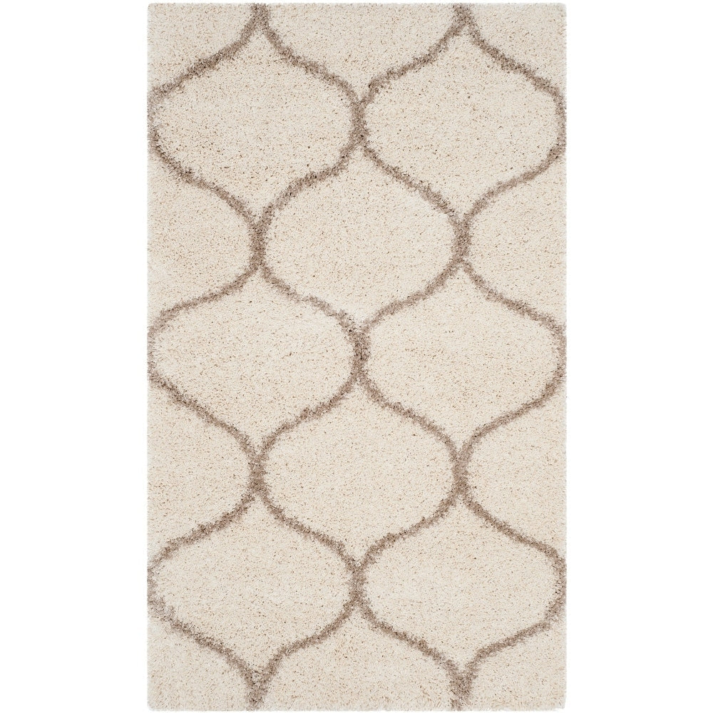 Moroccan Pattern Ivory Beige Plush Shag Area Rug