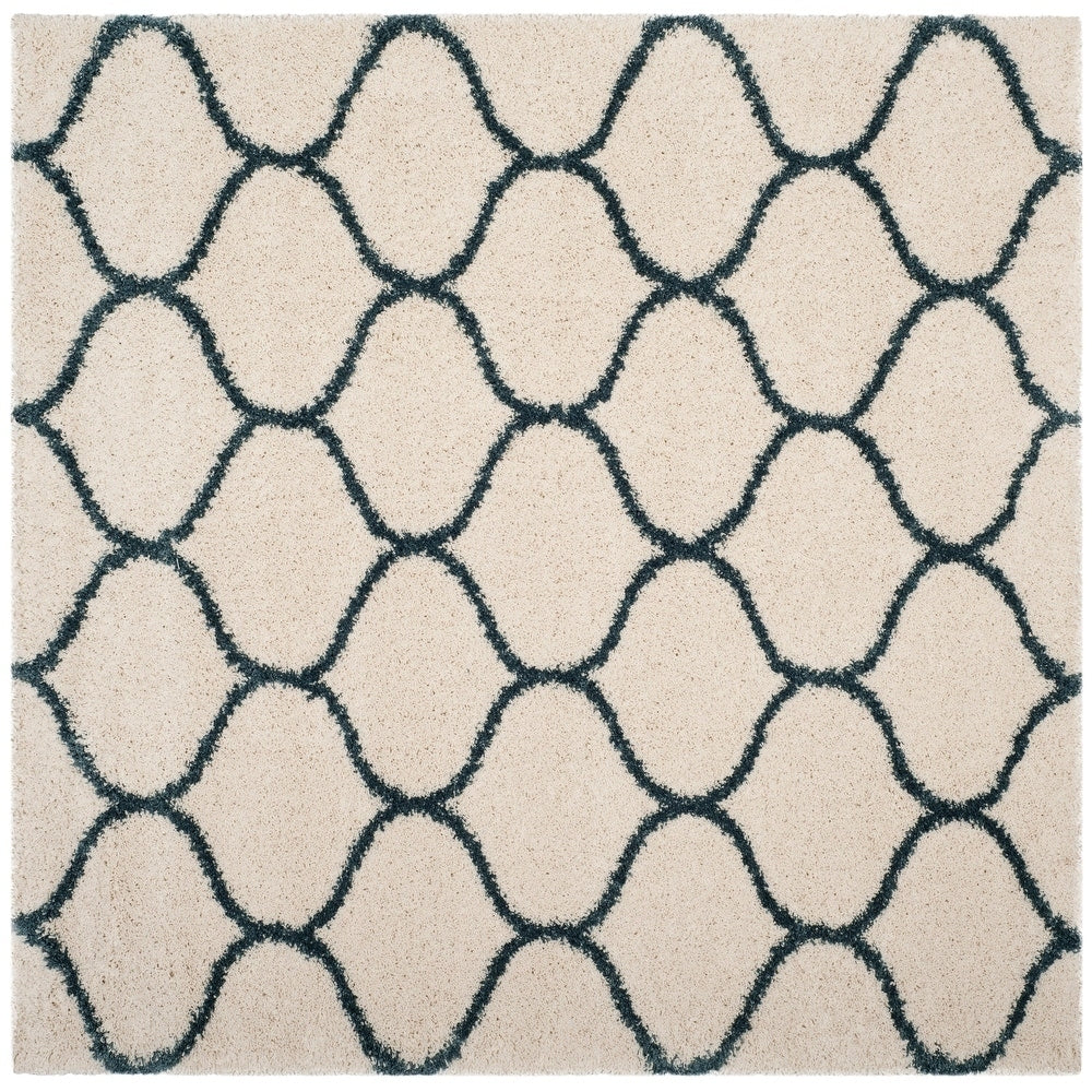Moroccan Pattern Ivory Slate Blue Plush Area Rug