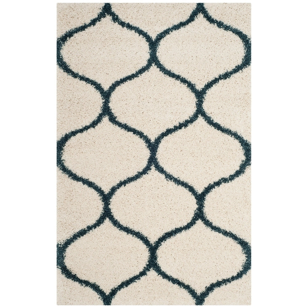 Moroccan Pattern Ivory Slate Blue Plush Area Rug