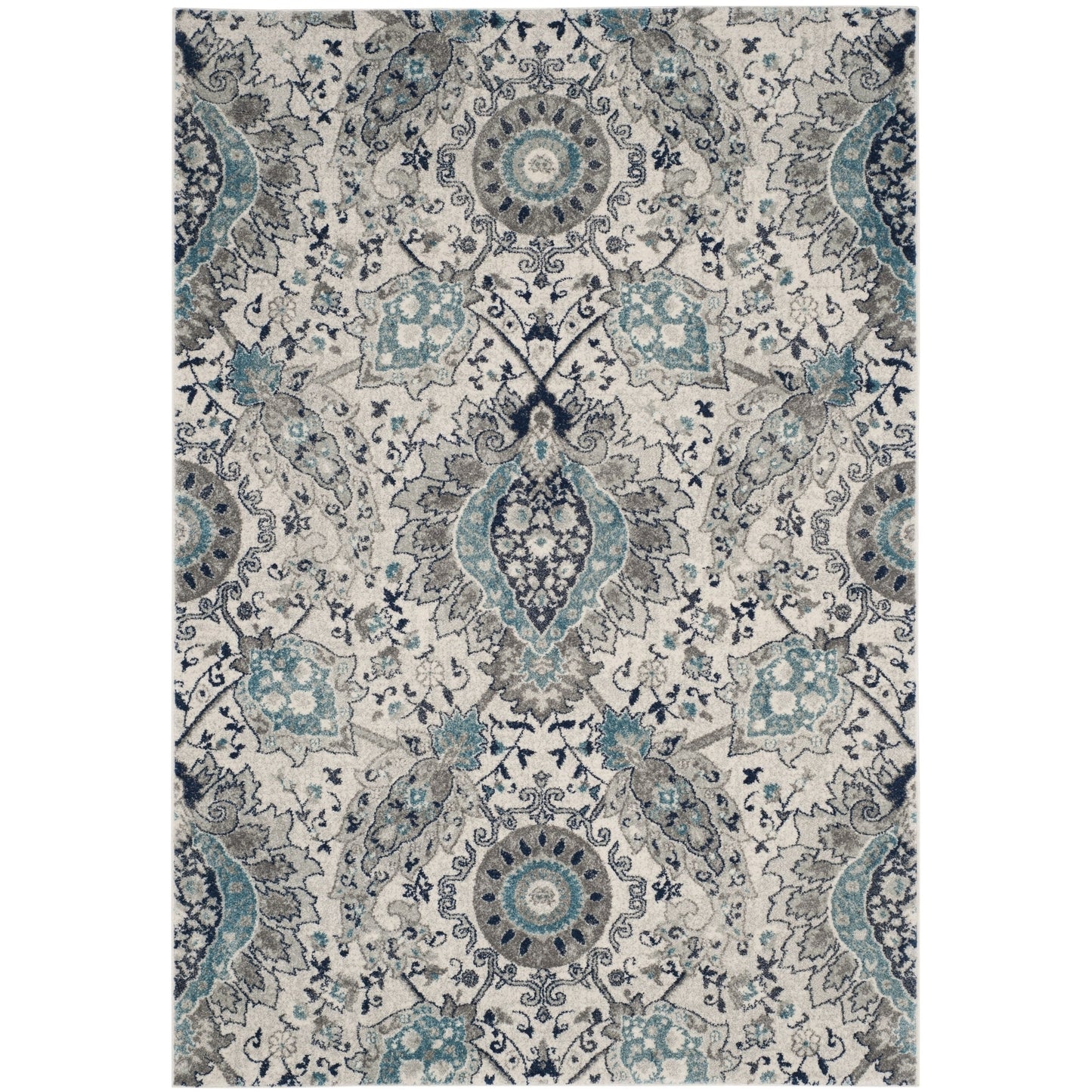 Floral Cream/ Light Grey/Gray Area Rugs