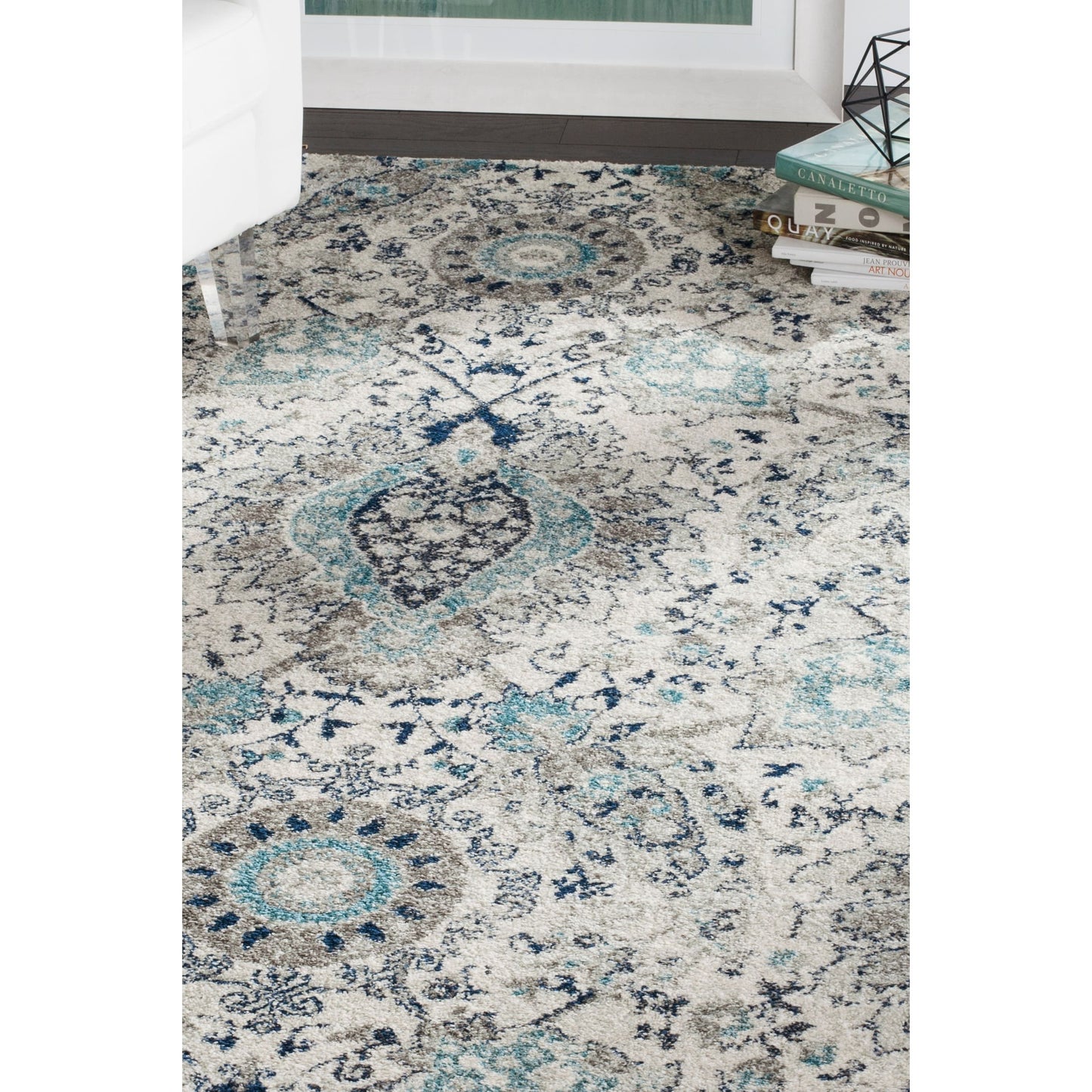 Floral Cream/ Light Grey/Gray Area Rugs