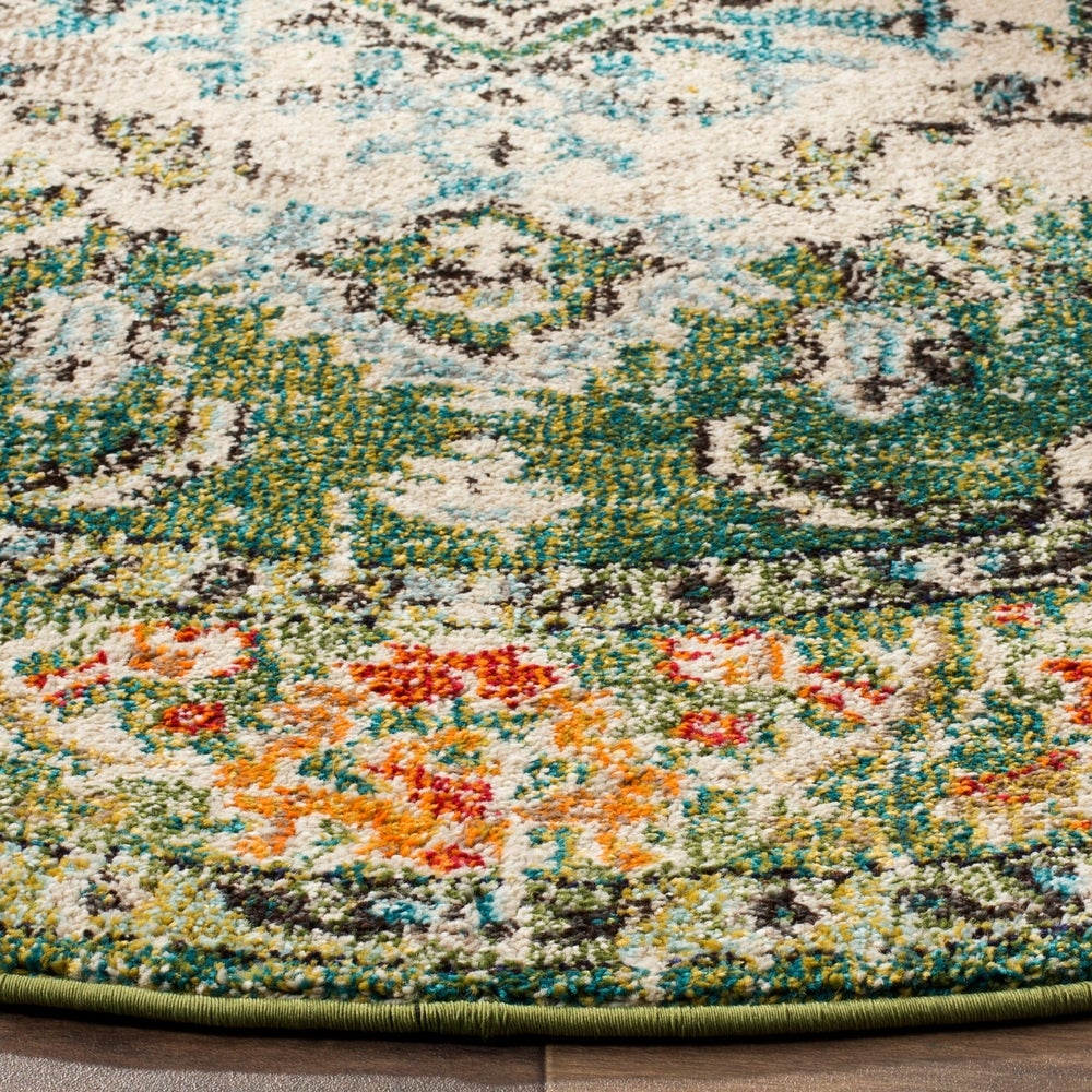 Distressed Forest Green Light Blue Soft Area Rug