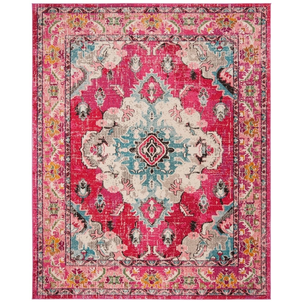 Distressed Pink Multi Blue Soft Area Rug