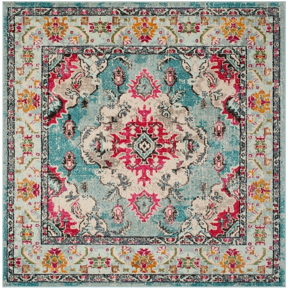 Distressed Light Blue Fuchsia Soft Area Rug