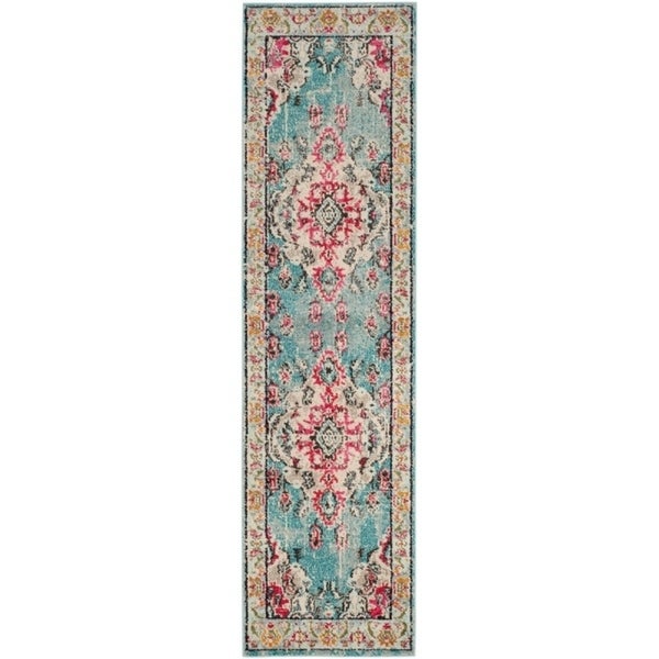 Distressed Light Blue Fuchsia Soft Area Rug