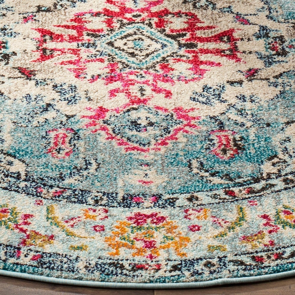 Distressed Light Blue Fuchsia Soft Area Rug
