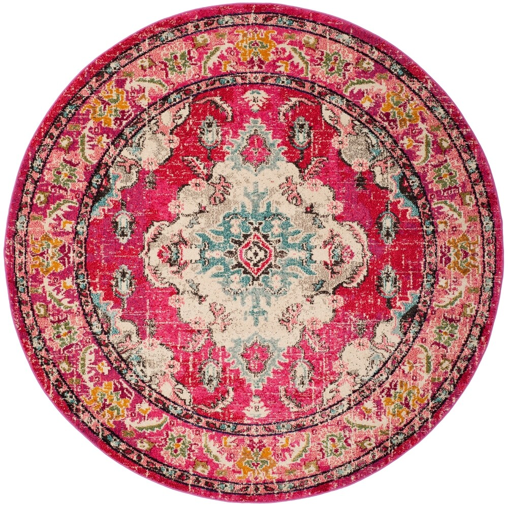 Distressed Pink Multi Blue Soft Area Rug