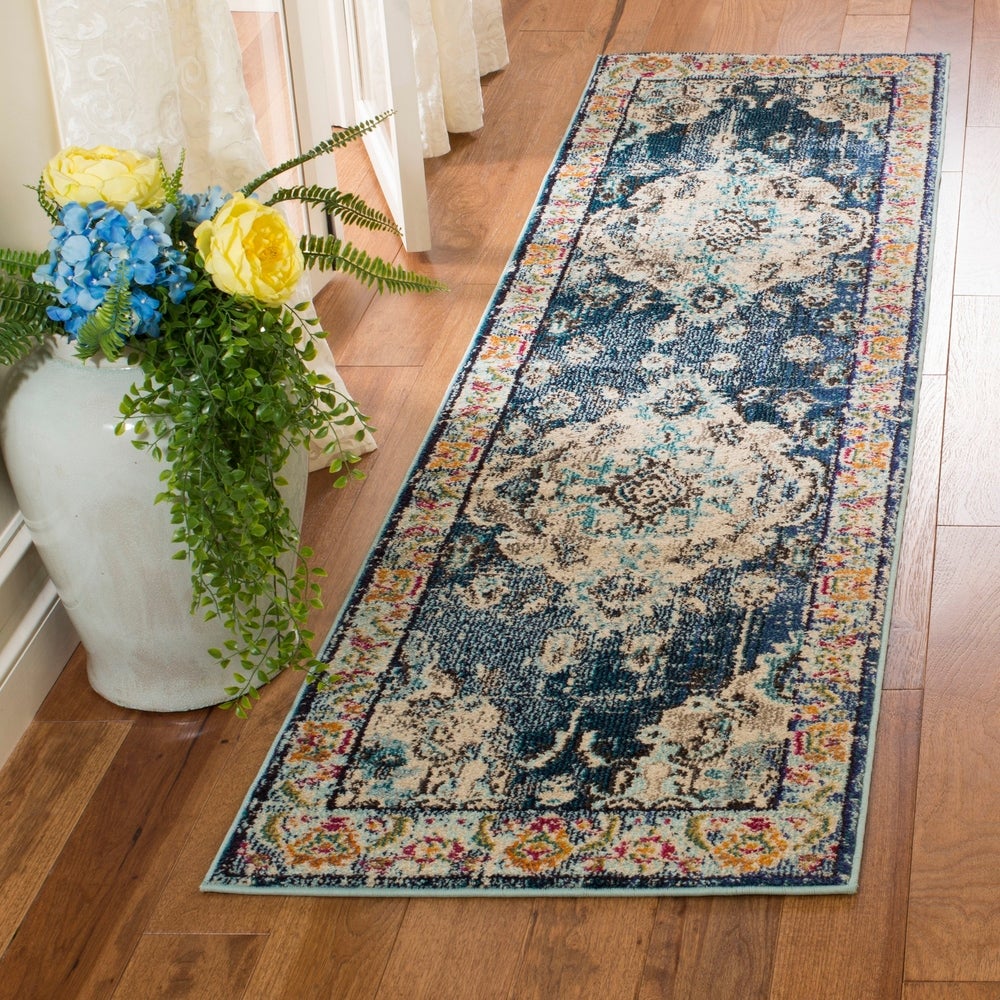 Distressed Navy Light Blue Soft Area Rug