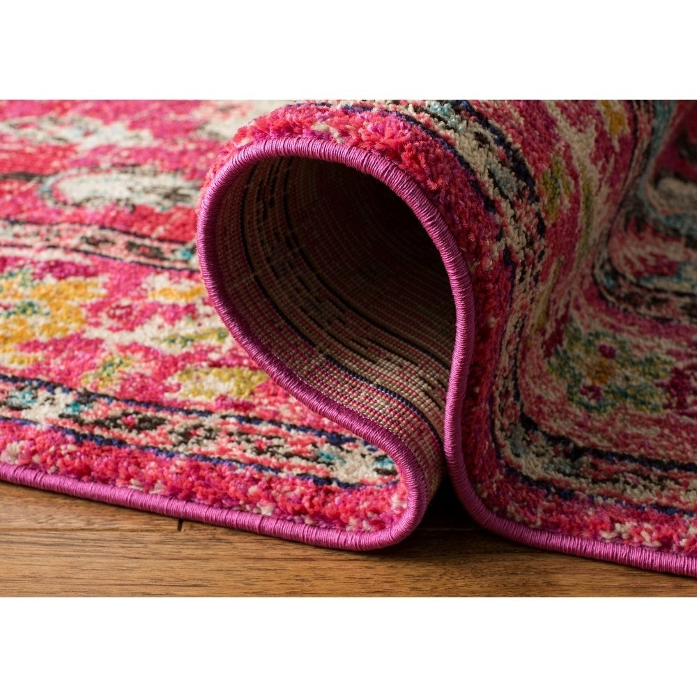 Distressed Pink Multi Blue Soft Area Rug
