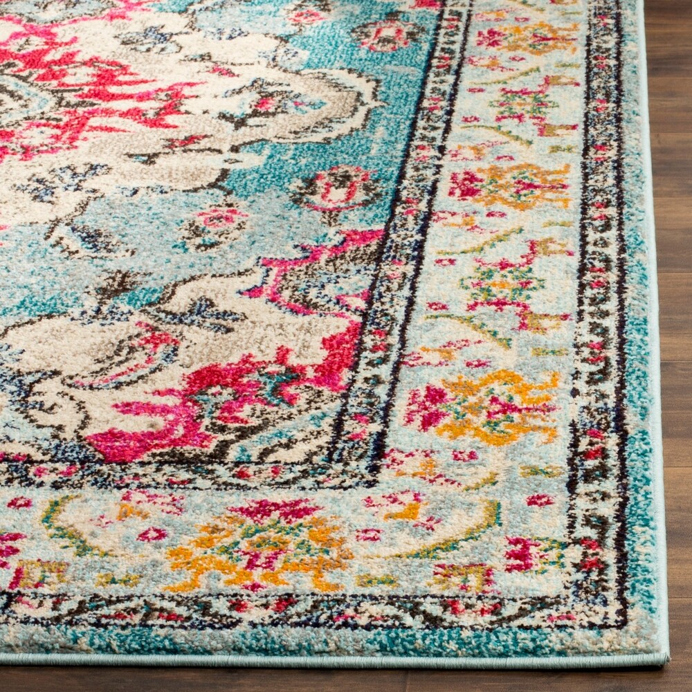 Distressed Light Blue Fuchsia Soft Area Rug