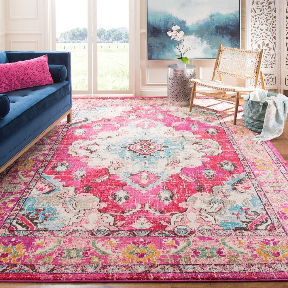 Distressed Pink Multi Blue Soft Area Rug