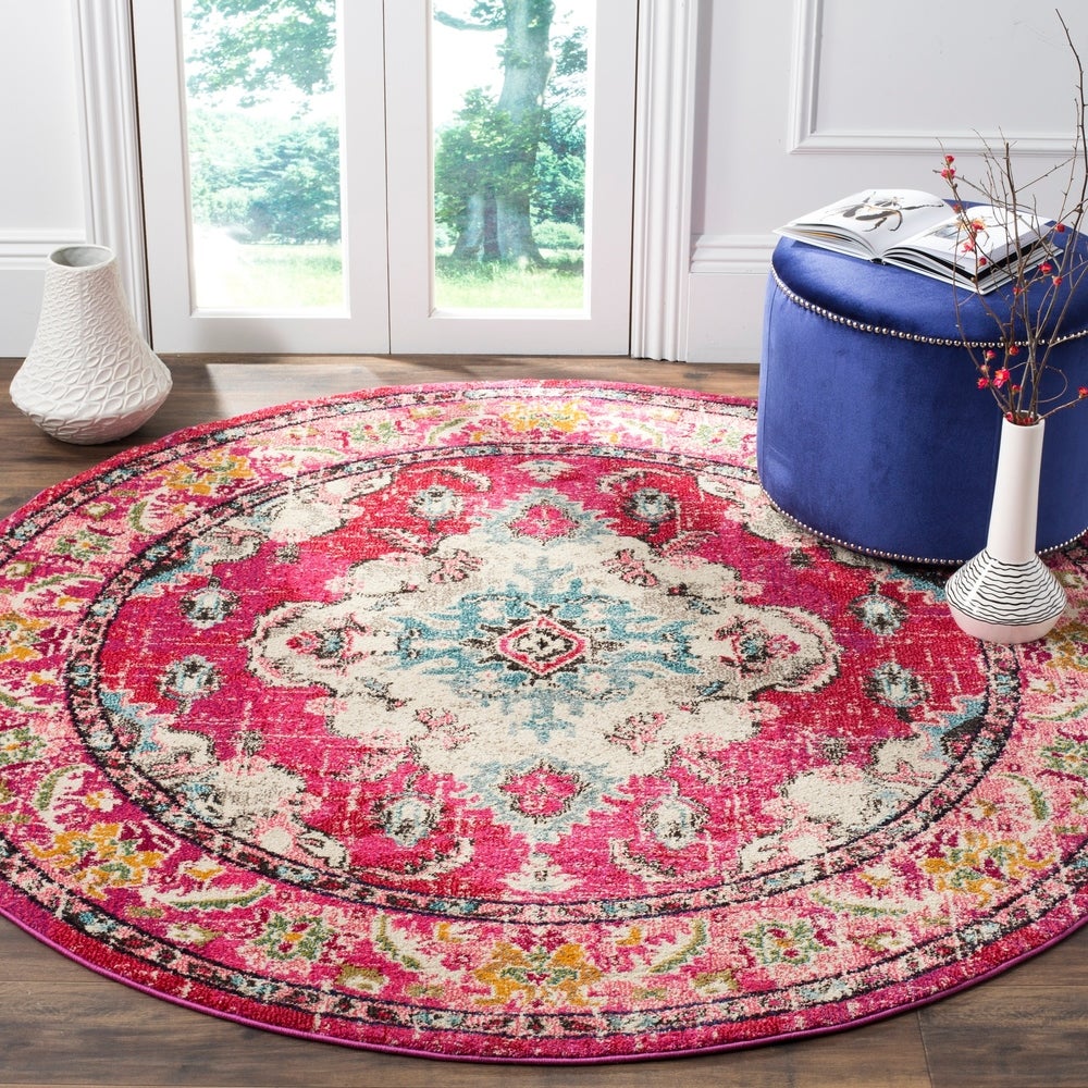 Distressed Pink Multi Blue Soft Area Rug