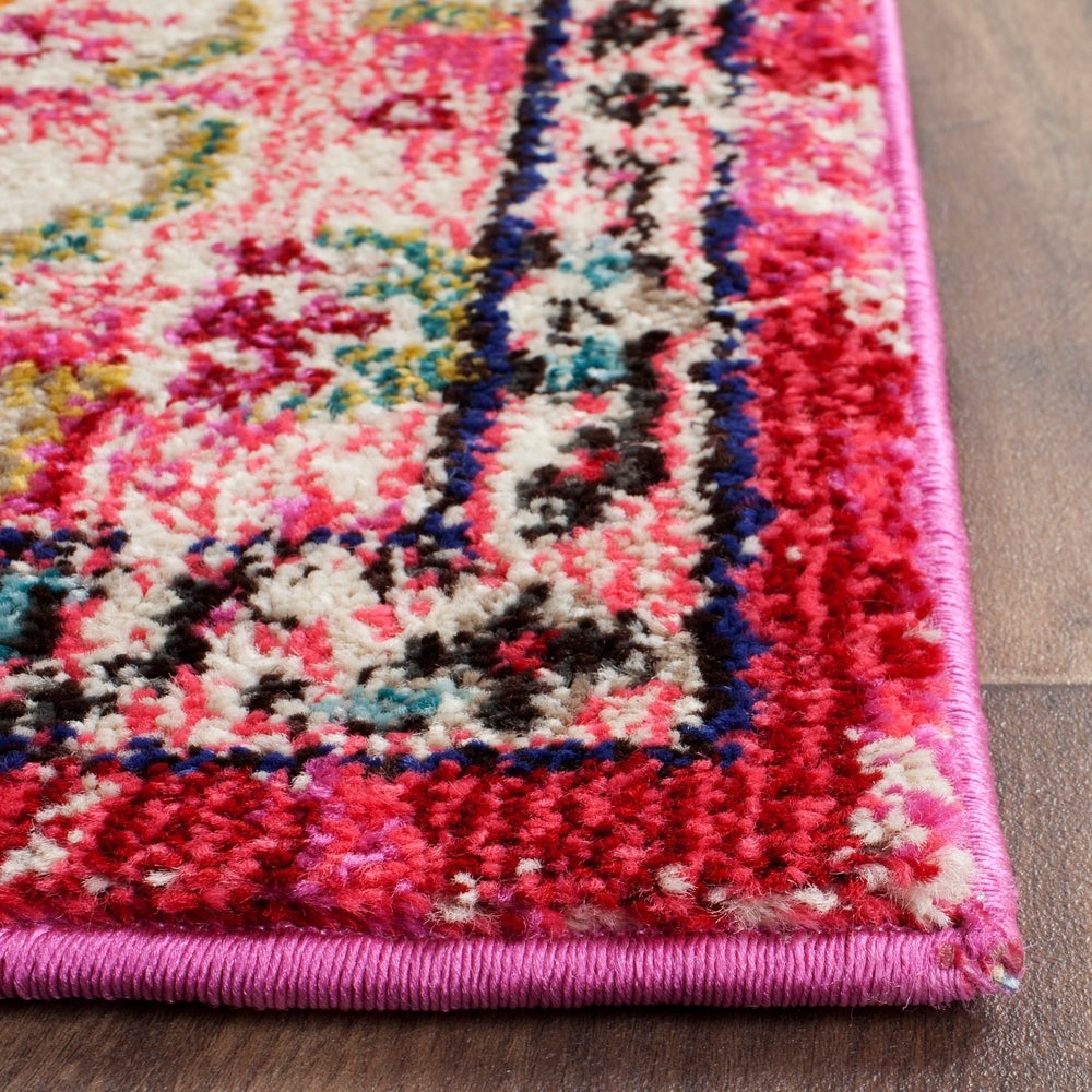 Distressed Pink Multi Blue Soft Area Rug