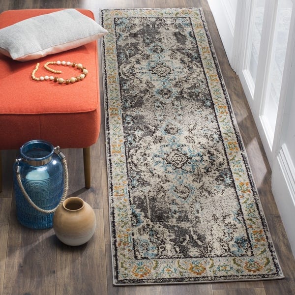 Distressed Grey Light Blue Soft Area Rug