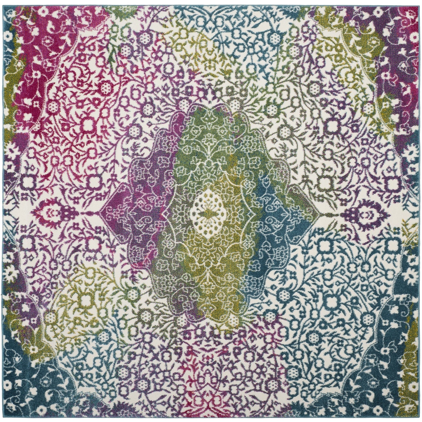 Floral Medallion Ivory Fuchsia Area Rugs