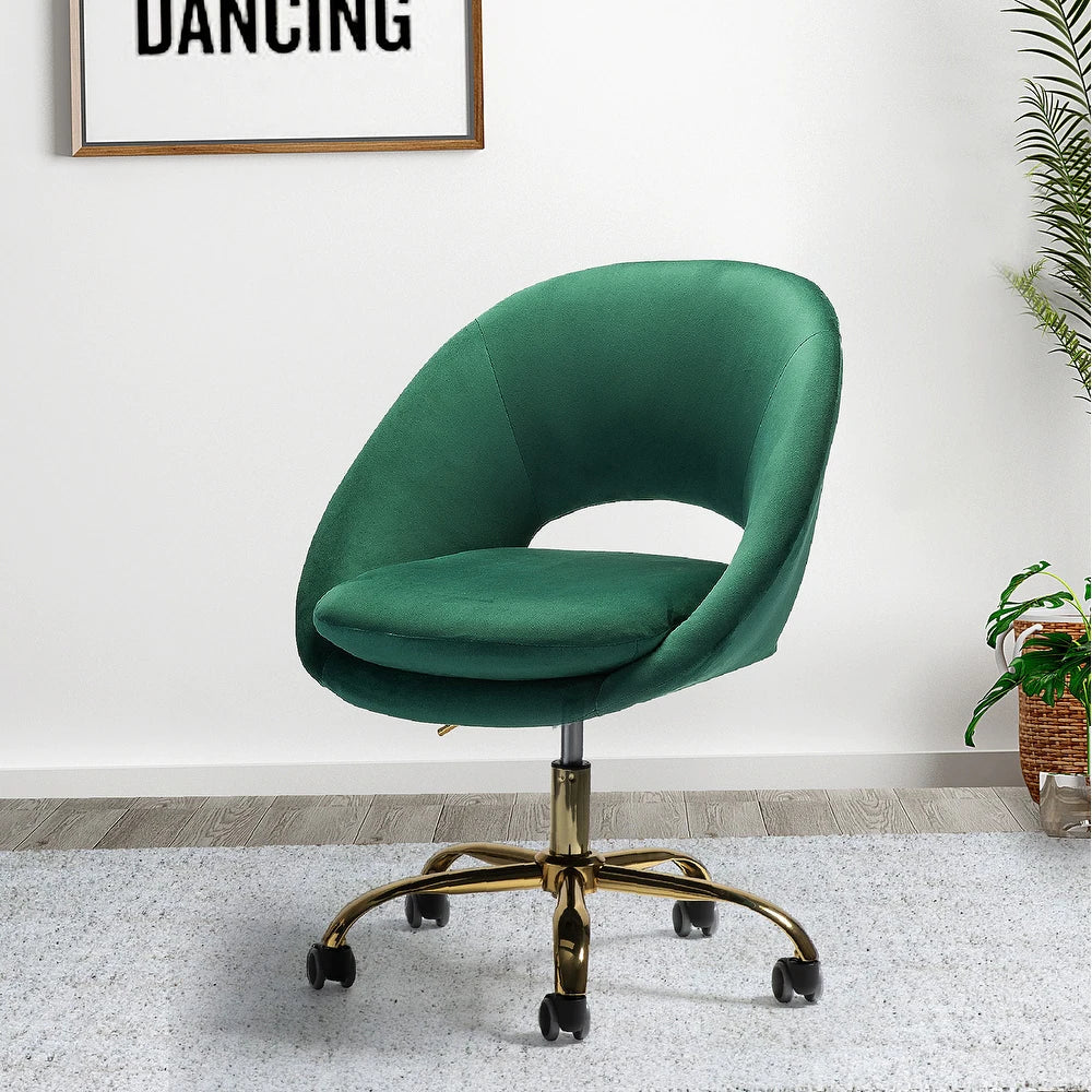 Savas Height Adjustable Swivel Velvet Task Chair with Gold Base