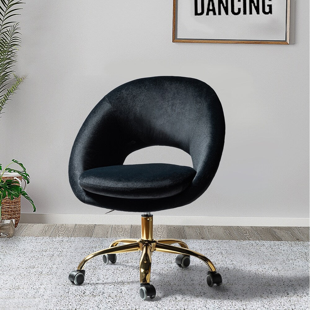 Savas Height Adjustable Swivel Velvet Task Chair with Gold Base