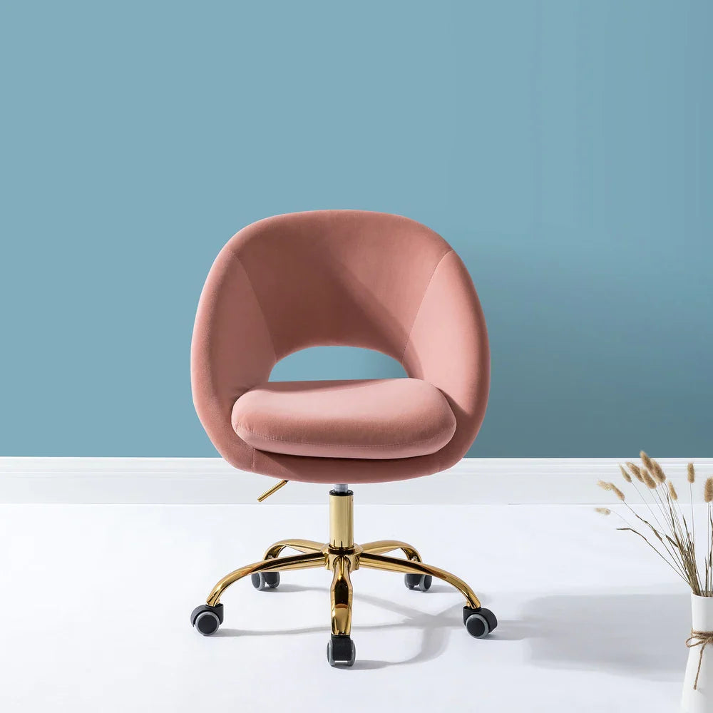 Savas Height Adjustable Swivel Velvet Task Chair with Gold Base