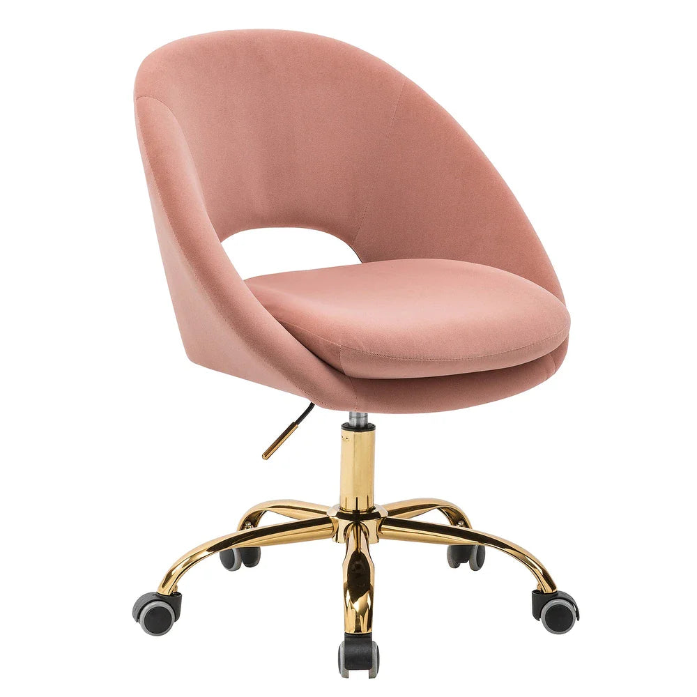 Savas Height Adjustable Swivel Velvet Task Chair with Gold Base