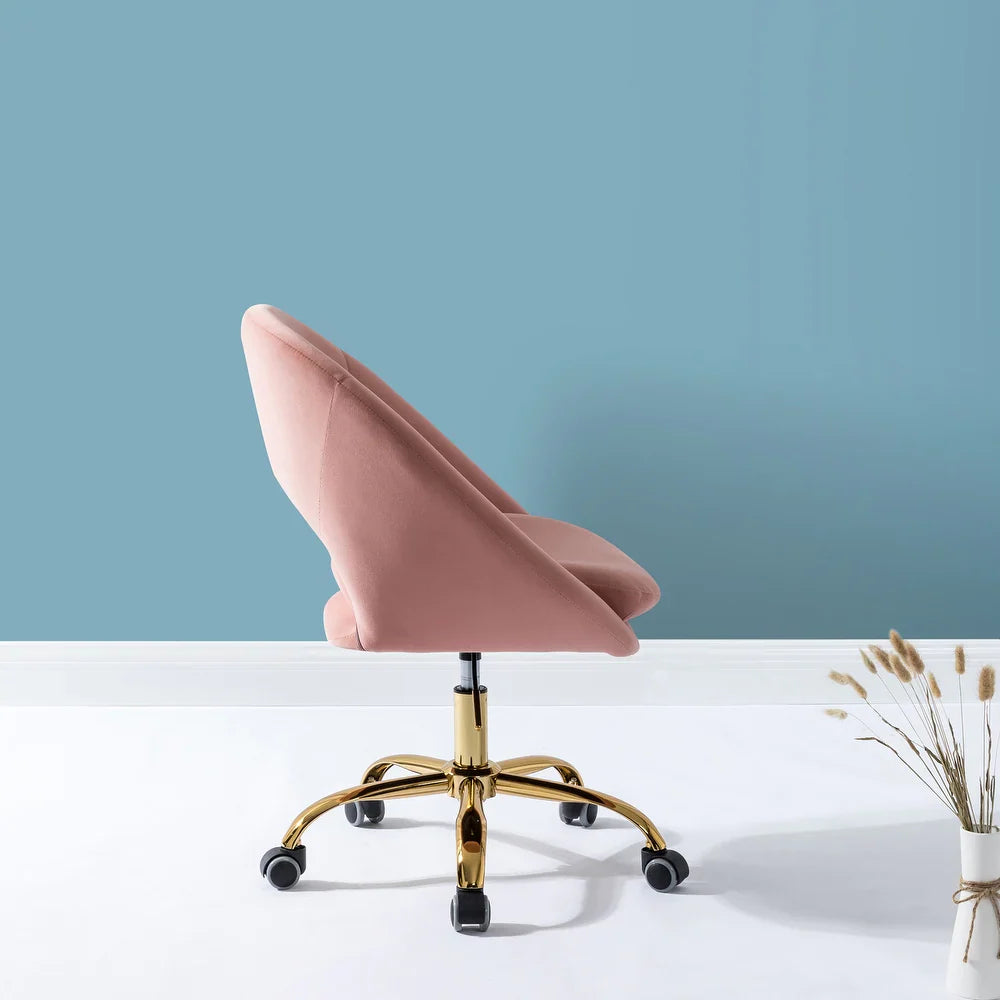 Savas Height Adjustable Swivel Velvet Task Chair with Gold Base