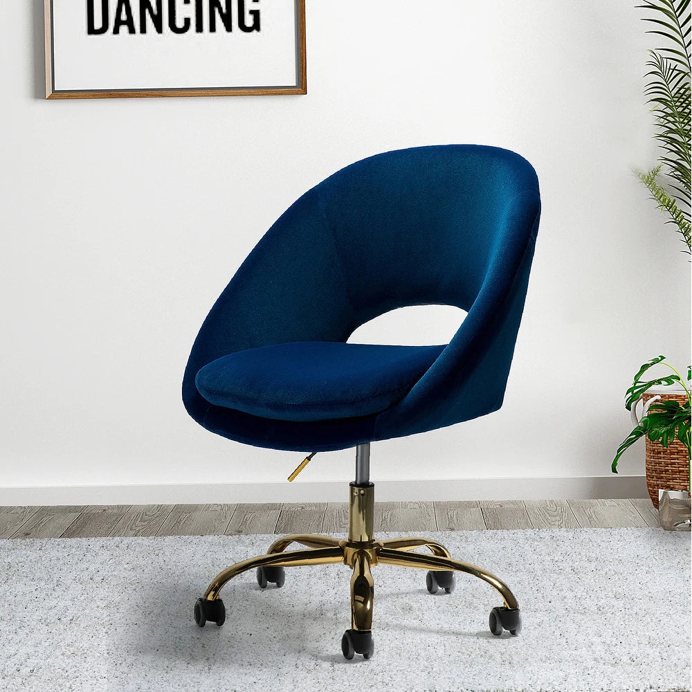 Savas Height Adjustable Swivel Velvet Task Chair with Gold Base