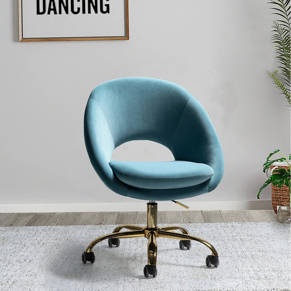Savas Height Adjustable Swivel Velvet Task Chair with Gold Base