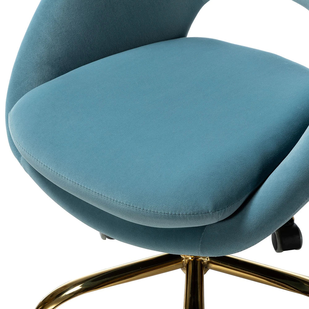 Savas Height Adjustable Swivel Velvet Task Chair with Gold Base