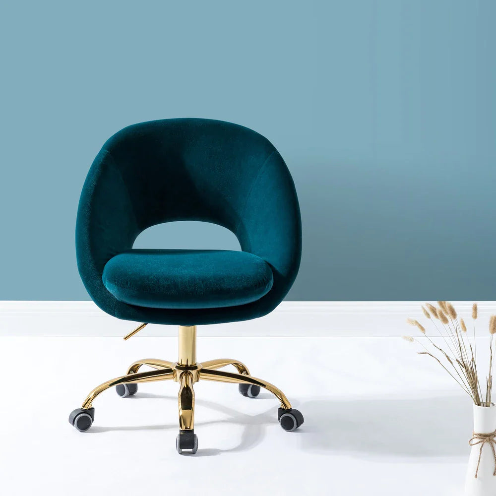 Savas Height Adjustable Swivel Velvet Task Chair with Gold Base