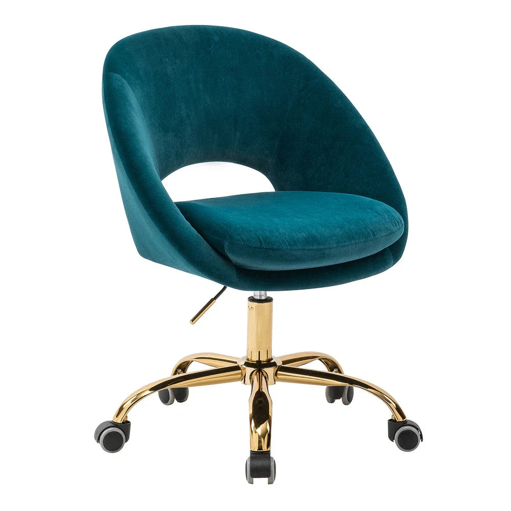 Savas Height Adjustable Swivel Velvet Task Chair with Gold Base